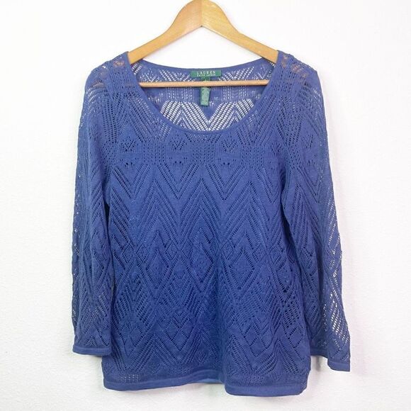 Lauren Ralph Lauren Linen Blend Layered Knit Blue Top Size L - Picture 1 of 8